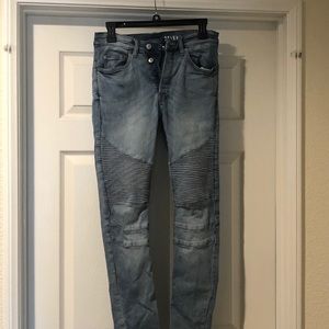 Men's US 28 light washed blue biker jeans